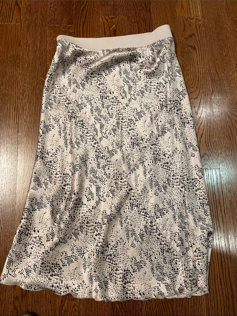 Neutral Snake-Print Midi Slip Skirt in Beige and Black